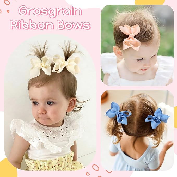 24PCS 3inch Hair Clips, Oaoleer Girls' Fully Lined Tiny Bows Alligator Clips for Infants Toddlers (12 Colors, Style H)