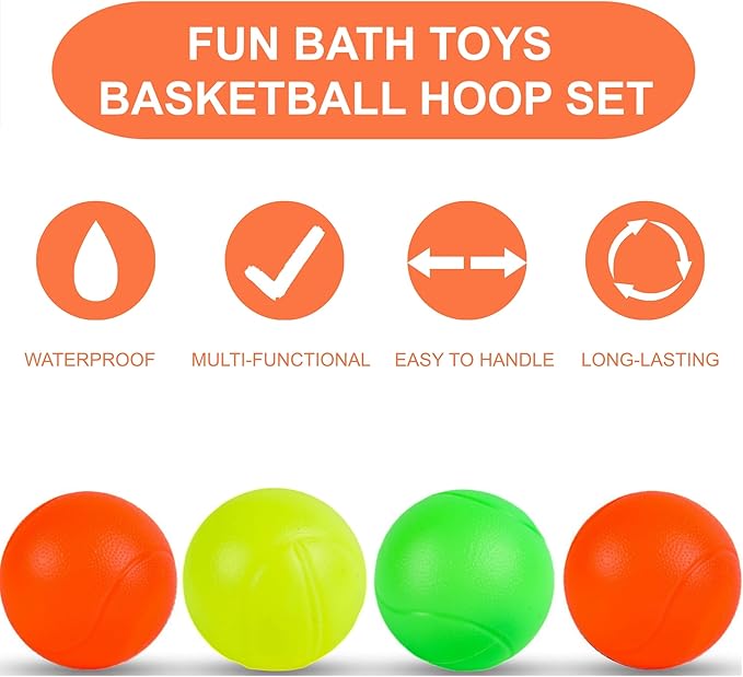 2,5or10 Bath Toys for Toddlers-Bathtub Basketball Hoop for Kids-Bath Toys Shower Toys for Kids Ages 3-8-Suction Cup Basketball Hoop & 2 Soft Balls Set for Boys Girls (5)