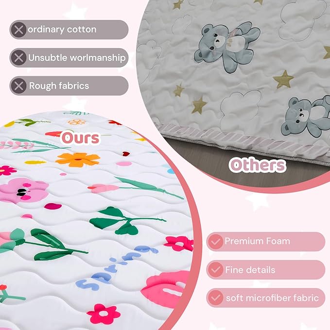 RONGFA Baby Play Mat for Floor, 50'' x 50'' Thicken Foam Soft Padded Mat for Baby, Playpen Mat for Toddlers Infant Kids, Machine Washable, Non-Slip Bottom Safe for Crawling (Flower)