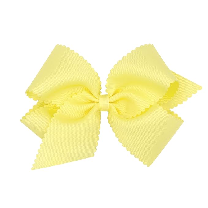 Wee Ones Girls' Classic Grosgrain Hair Bow with Scalloped Edges, No-Slip Hair Clip, Handmade, Light Yellow, King
