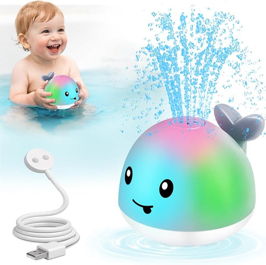 Gigilli Baby Bath Toys, Magnetic Rechargeable Light Up Whale Bath Toys for Kids Ages 1-3, Toddler Bathtub Pool Water Toy Sprinkler, 1 Year Old Boy Girl Gifts, Babies 6-12 Months Easter Basket Stuffers