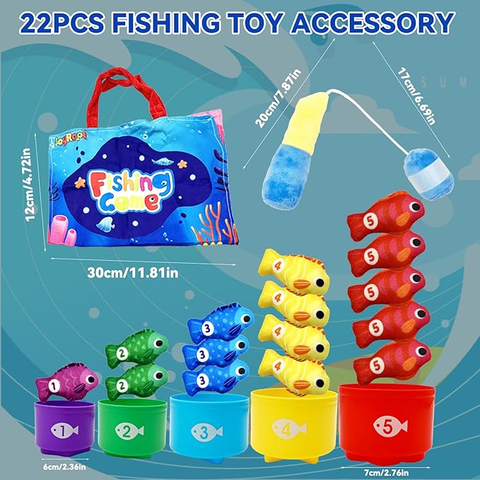 Count Learning Montessori Toys for Toddlers 3 Year Old Cloth Toddler Fishing Game with Stacking Cups,Baby Toy 12-18 Months 1 2 Year Old Boy Girl Gifts (Fish)
