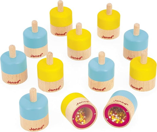 Janod Sensory Game Memo - 12 Sound Blocks with 6 Sounds to Be Combined in Pairs - Develops Hearing and Hearing Memory - Awaken Senses - Wooden Toy - from 3 Years - J05309, J05309, Multi-Coloured