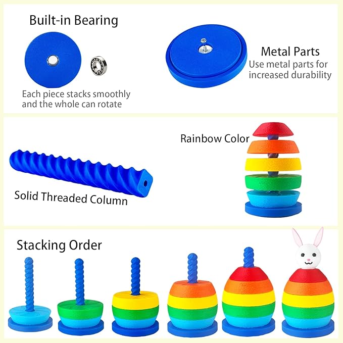 Spinning Stacking Toys for Toddlers 1-3,Rainbow Bunny Eggs Montessori Sorting Toy for Baby Kid,Autism Christmas Easter Birthday Gift