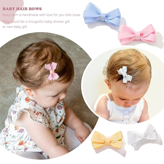 28 Pack 2'' Mini Bow Snap Clips,Baby Girls Grosgrain Ribbon Bows Tiny Hair Clips Fine Hair for Girls Infants Toddlers