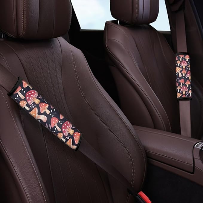 Auto Seat Belt Cover Safety Belt Protector Cushion Car Accessories Car Interior Decor Red Mushroom Pattern