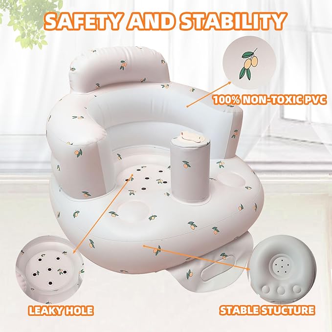 AGITVPS Upgrade Inflatable Baby Seat with Tray for Babies 3-36 Months, Built in Air Pump Bumbo Seat with Tray, Baby Chair Sit Me up Floor Seat for Baby, Learning to Sit&Feeding (Pillar-Olive)