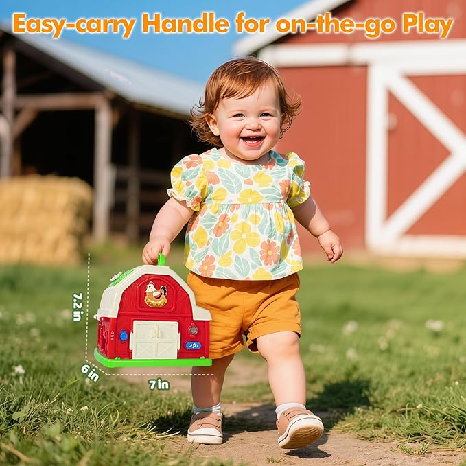 Montessori Toddler Toys for 1 2 3 Year Old Boys Girls, Musical Farm Animals Barn Toy with Sound & Light, Learning Toys for Toddler 1-3, Birthday Gift for Baby Kid 12-18 Months,Shape Sorting Fine Motor