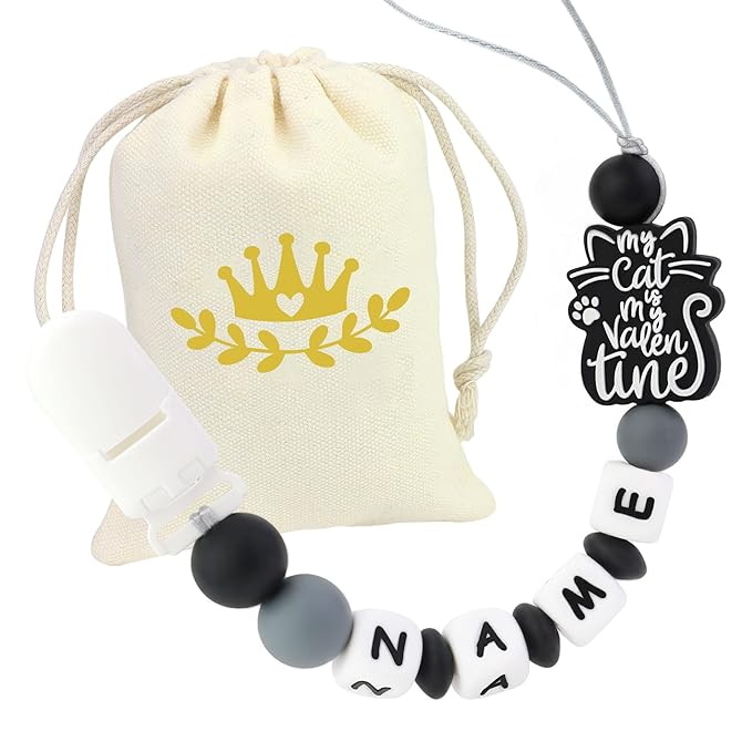Personalized Pacifier Clip with Name, Custom Animal Pacifier Clip for Baby, Personalized Silicone Pacifier Holder - Boy and Girl Gift (Black)
