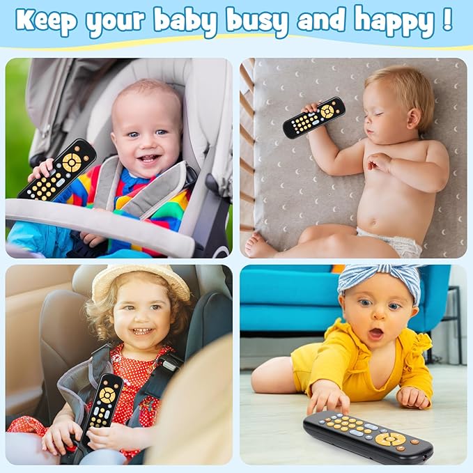 Baby TV Remote Control Toy for 6 Months+, Play Remote Musical Toys with Sound and Light, Early Development Toys with 3 Language English/French/Spanish for Toddlers 6 12 18 Month, BPA Free