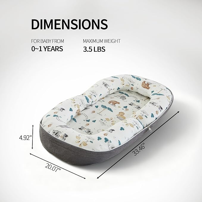 Baby Lounger for Newborn, 0-12 Months, Portable Infant Lounger Pillow with Adjustable Support, Soft Breathable Cover, Folds Into Backpack for Travel, Ideal for Home & Outdoor Use - White