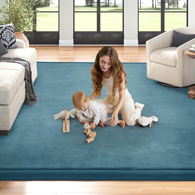 Baby Play Mat 1.2" Thick Memory Foam Nursery Rug Area Rug Playmat Crawling for Baby,Toddlers, Infants, Kids,Floor Tatami Mat for Living Room with Non-Slip(Green)