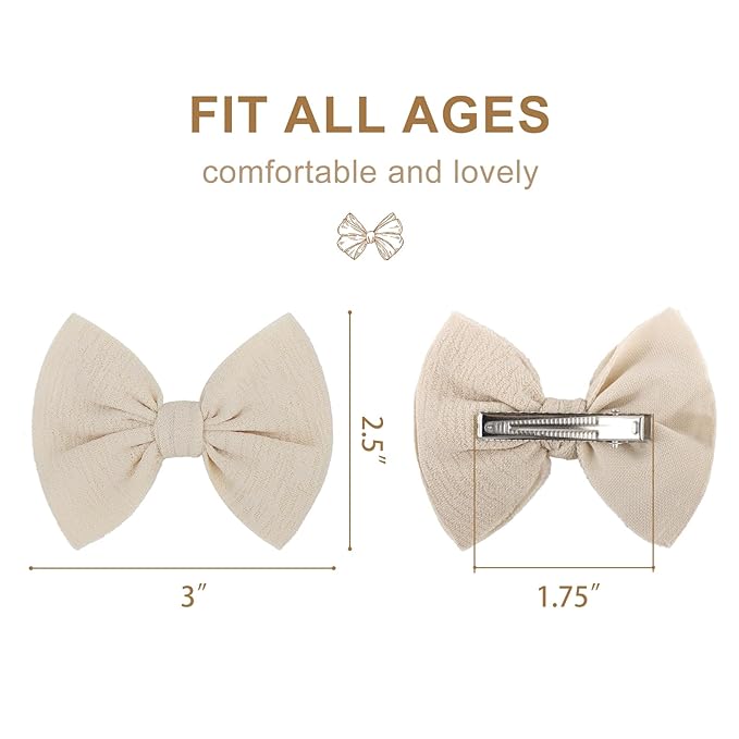 Baby Girls Hair 3'' Bows Clips Set Handmade Bow Hair Clips Hair Accessories Alligator Clip for Babies Infant Toddlers Little Kids 6 PCS Black White Beige