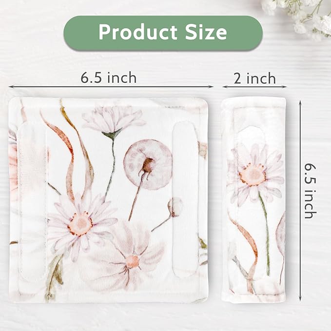 Carseat Strap Pads for Babies Girls, Double-Sided Use, Super Soft, Infant Car Seat Strap Covers, Seat Belt Covers for Baby Car Seats/Pushchair/Stroller/High Chair, Flower Pattern