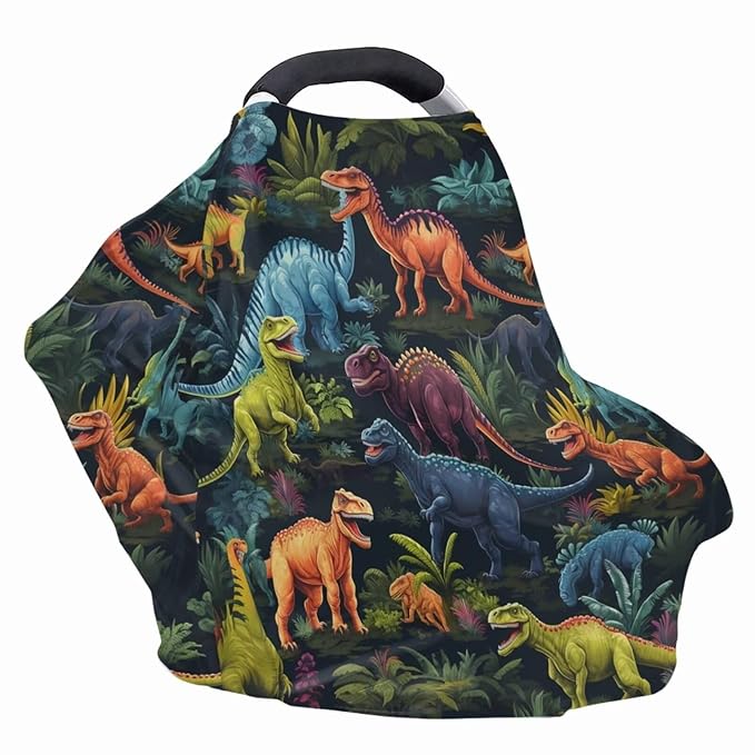 ZFRXIGN Cool Dinosaur Car Seat Covers for Babies Multi-use Carseat Canopy Nursing Cover, Breastfeeding Cover Scarf, Infant Boys and Girls Gifts Black