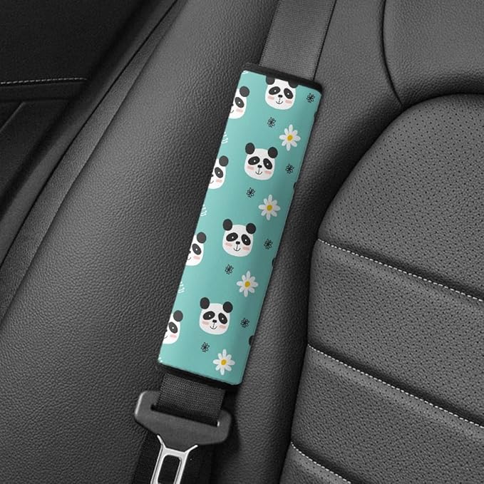 ENLACHIC Kids Car Seat Belt Cover, Cute Cartoon Animal Print Baby Car Seat Strap Pads Infant Car Seat Protector Car Accessories Universal All Cars,Panda Daisy