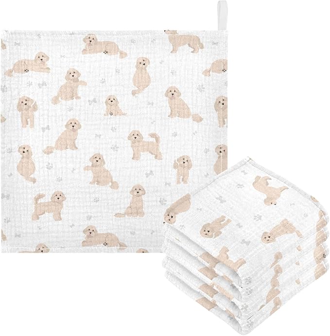 vvfelixl Baby Cotton Washcloths Cavapoo Mix Breed Pattern Infants Bath Towel for Unisex Face Towels for Newborn, Natural Baby Wipes Delicate Skin, 11.8 X 11.8 inch, one sizex5