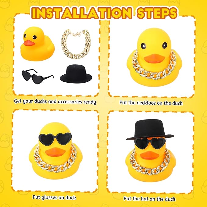 Honoson 6.89 Inches Large Rubber Duck Funny Giant Rubber Duck with Hat and Sunglasses Big Squeaky Duckling Car Ornaments Duckling for Dashboard Decorations Bath Toy(Yellow)