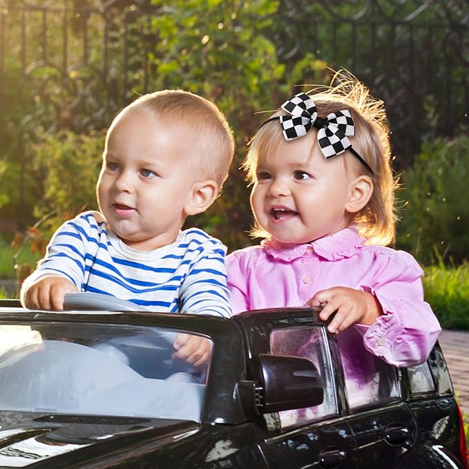 Fancheer Baby Girls Racing Checkered Flag Bow Headband Infant Toddler Birthday Party Hair Accessories