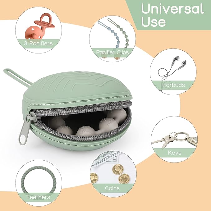 2 Pack Silicone Pacifier Holder Case, BPA-Free Silicone Pacifier Pouches for Baby Boys & Girls, Portable Case (Sage/Clay)