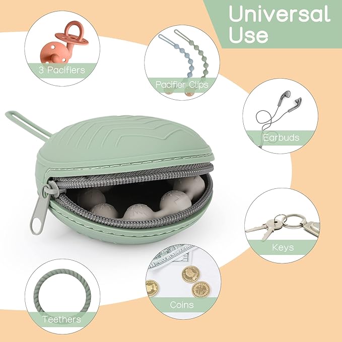 2-Pack Silicone Pacifier Holder Case - BPA-Free Pacifier Holder Pouch for Baby Boys & Girls- Portable & Dishwasher Safe Soother Container for On-the-Go Use (Dusty Lilac/Tradewinds)