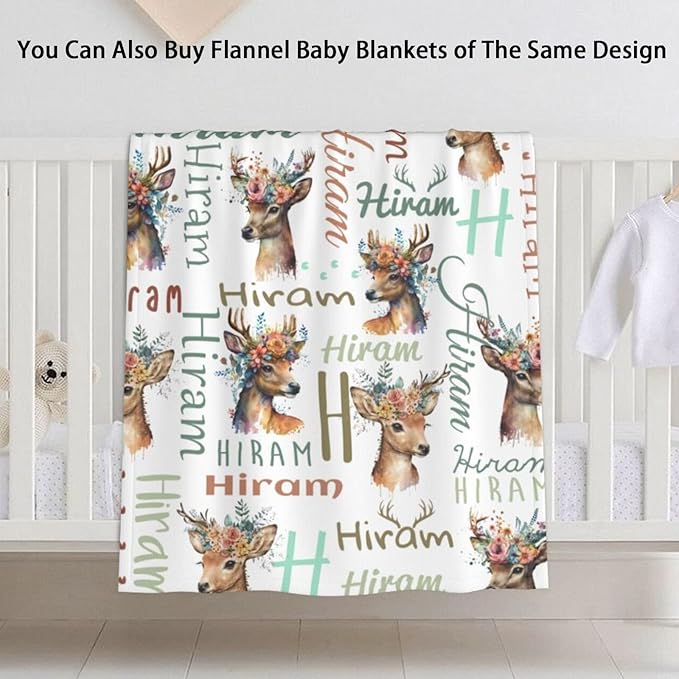 Personalized Woodland Deer Baby Car Seat Cover with Name, Customized Peekaboo Opening Car Seat Canopy for Baby Girls Boys, Nursing Covers Breastfeeding Scarf for Infant Newborn