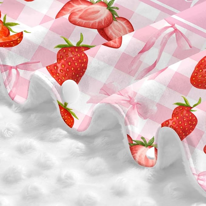 Pink Bow & Strawberry Personalized Baby Car Seat Canopy – Custom Name Minky Opening Nursing Cover, Infant Carseat & Stroller Cover for Newborn Baby Girls Gift