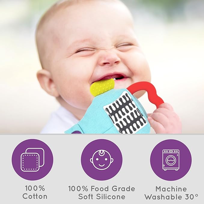Gummee Glove Baby Teething Mitten 6 Months + Premium Quality Detachable Teether Ring and Travel Bag - Turquoise - Undroppable - Soothe Babies Painful Gums Naturally