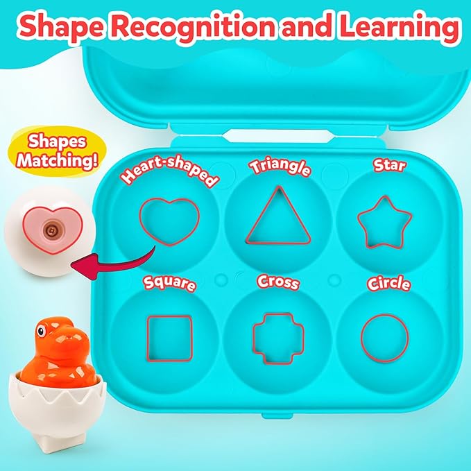 Dinosaur Easter Egg Toys for Toddlers 1-3,Montessori Geometric Eggs Sensory Educational Learning Fine Motor Puzzle Matching GamesEaster Basket Stuffers Gifts for Kids Boys Girls