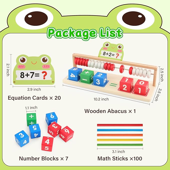 Abacus for Kids Math Number Blocks Toy Abacus Toddler Toys 3–4, Wooden Montessori Math Learning with Counting, Educational Gift for Boys & Girls