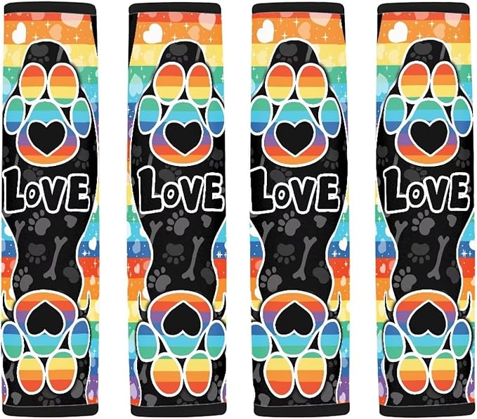 UNICEU Rainbow Love Hearts Stripes Dog Paw Car Seat Belt Cover Pads 2 Pack Universal Fit Dog Paw Automotive Seat Belt Cover for Cars,Backpack,Handbag,Soft Easy to Install Seat Belt Cushion