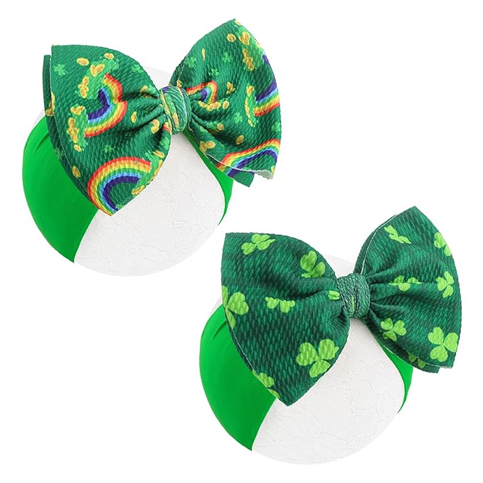St Patricks Day Baby Hair Bows Green Headband Baby Girl Hair Accessories St. Patrick Green Bow Shamrock Headband Rainbow Big Bows Infant Newborn