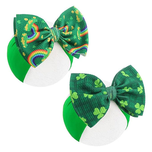St Patricks Day Baby Hair Bows Green Headband Baby Girl Hair Accessories St. Patrick Green Bow Shamrock Headband Rainbow Big Bows Infant Newborn