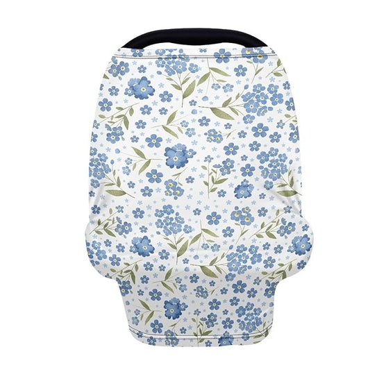 Biyejit Blue Floral 5-in-1 Car Seat Cover for Baby Girl Cow Lover Gift, Privacy Breastfeeding Nursing Cover, Newborn Infant Multi-use Carseat Canopy Carrier