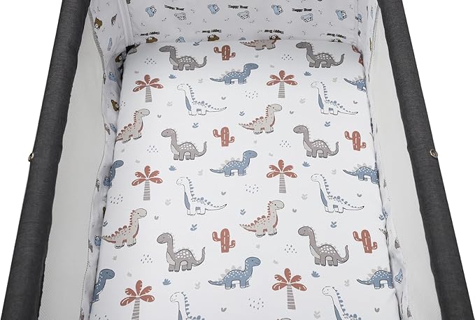 Pack n Play Sheet Stretchy Fitted Portable Mini Crib Sheets Set 2 Pack,Playard Sheets Convertible Playard Mattress Cover,Ultra Soft Jersey Material, Cream & Dinosuar