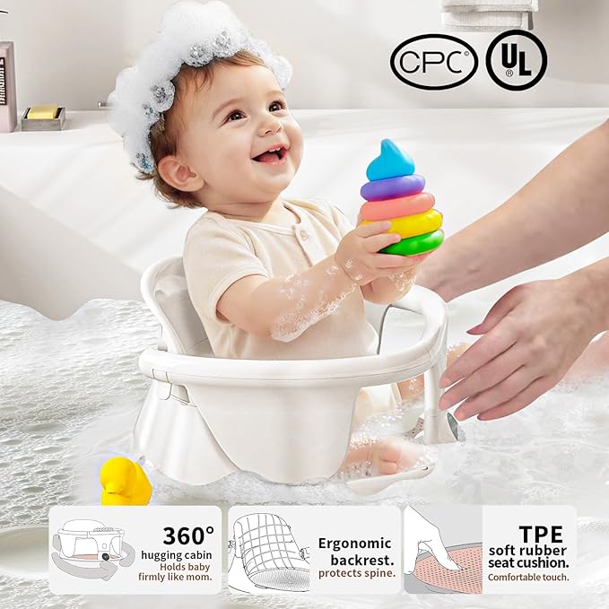 Baby Bath seat for Babies Sitting up Infant Bath tub Portable sit up Seats Bathing Chair Newborn Essentials Toddler Must Haves 0-12 Months Bathtub Sink Bather Sitting Shower Support Travel Ring