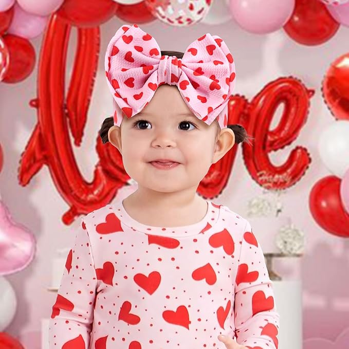 YanJie Valentines Baby Headband Bow Large Hair Bows Red Headband Wide Newborn Bows Pink Heart Handmade Hairbands Hair Accessories Gift Girls Outfit