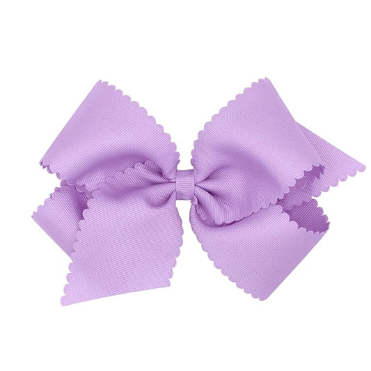 Wee Ones Girls' Classic Grosgrain Hair Bow with Scalloped Edges, No-Slip Hair Clip, Handmade, Light Orchid, King