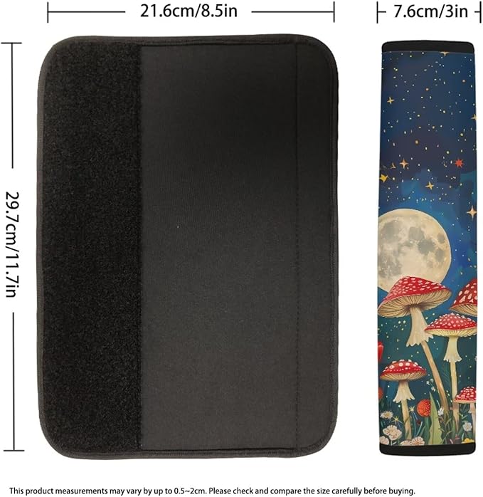 UNICEU Night Moon Mushroom Automotive Seat Belt for Adults 2 Piece Mushroom Car Accessory Soft Comfortable Auto Seat Belt Cushion