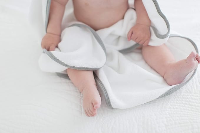 SwaddleDesigns Cotton Terry Baby Hooded Towel, Tiny Triangle Shimmer, Sterling