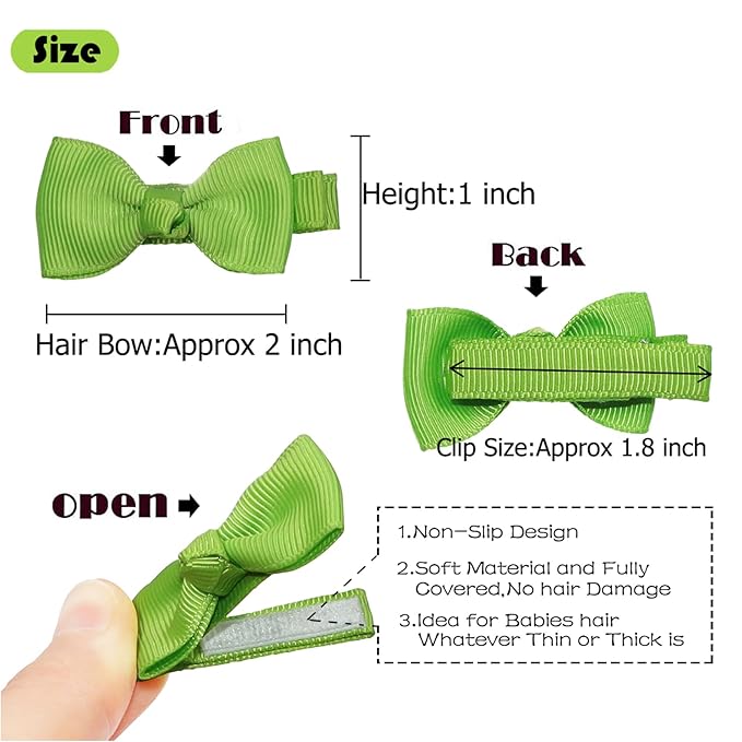 Baby Hair Clips 60 Colors Baby Girls Fully Lined Baby Bows Hair Pins Tiny 2" Hair Bows Alligator Clips for Baby Girls Infants Toddlers Multicolor