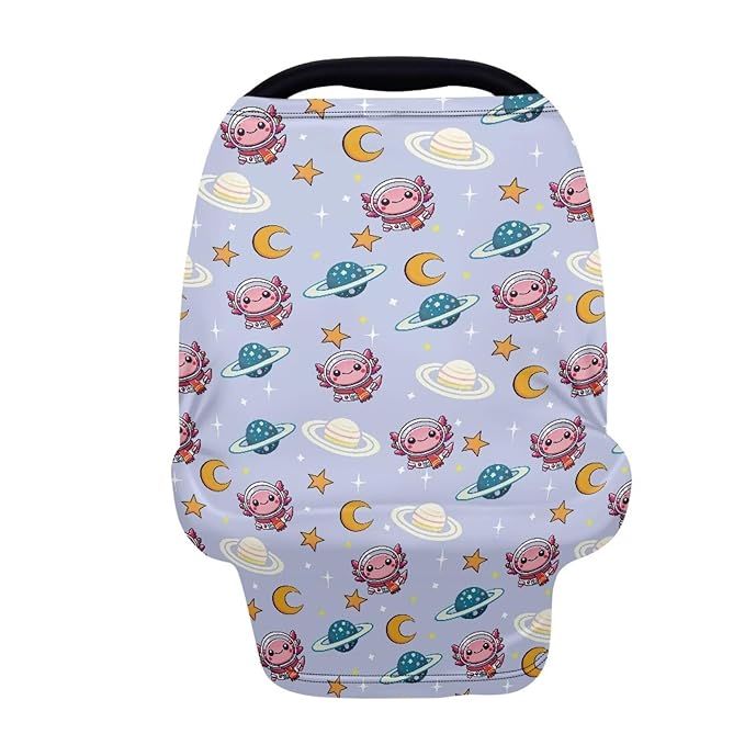 Wanyint Baby Car Seat Covers Nursing Cover Carseat Canopy Baby Breastfeeding Cover,Multi Use Nursing Scarf Infant Stroller Cover, Axolotl Astronaut Planet Moon Star