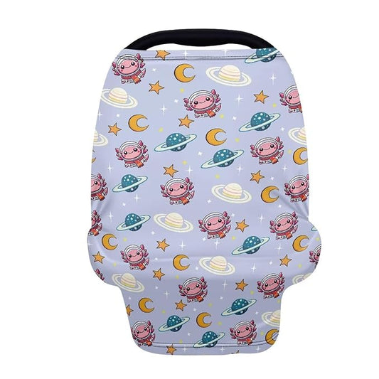 Wanyint Baby Car Seat Covers Nursing Cover Carseat Canopy Baby Breastfeeding Cover,Multi Use Nursing Scarf Infant Stroller Cover, Axolotl Astronaut Planet Moon Star
