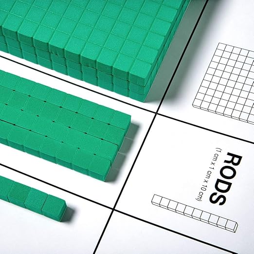 hand2mind Green Foam Base Ten Blocks Complete Set, Place Value Blocks, Counting Cubes, Base 10 Math Manipulatives, Teacher Supplies for Math Classroom, Montessori Math Materials (Set of 644)