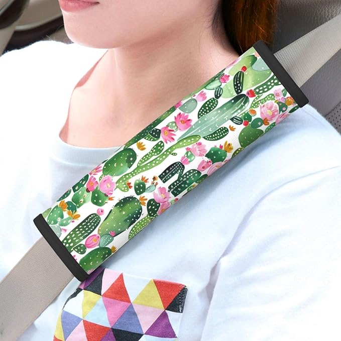 Cactus Watercolor Tropical Plant Summer Print Seatbelt Pads Fits Cars Trucks SUV Sedans Sweat Absorption Car Seatbelt Strap Cover, Auto Interior Accessories Protector