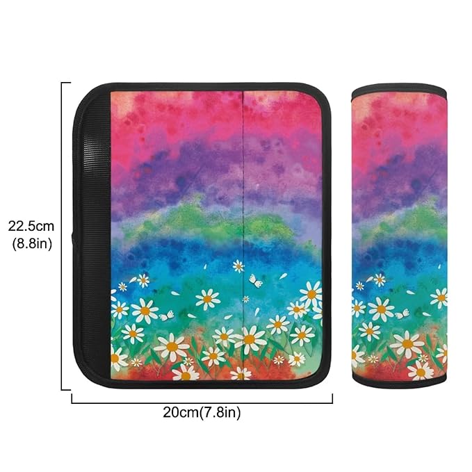 AFPANQZ Pretty Daisy Floral Car Seat Belt Covers Pads Set of 2 Piece Strap Shoulder Cushion Car Accessories Safety Seatbelt Cushion Pillow Universal Fit Bag Straps Pads for Kids Boys Girls Colorful