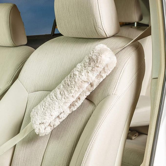 Engel Worldwide Soft, Comfortable Universal Fitting Genuine Merino Sheepskin Seat Belt Shoulder Cover Pads for Adults, Children, Youth.Twin Pack! Multiple Colors Available (Pearl)