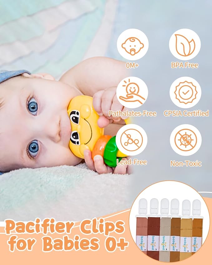 babygoal Neutral Pacifier Clips, 6 Pack Binky Paci Holder Leashes Fits for Most Baby Pacifiers and Binkies