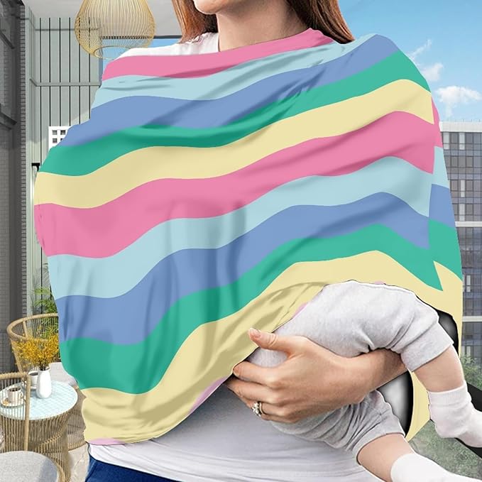 Rainbow Print Babies Carseat Cover,Soft Nursing Cover Full Privacy Protector,Easter Theme High Chair Cover Shopping Cart