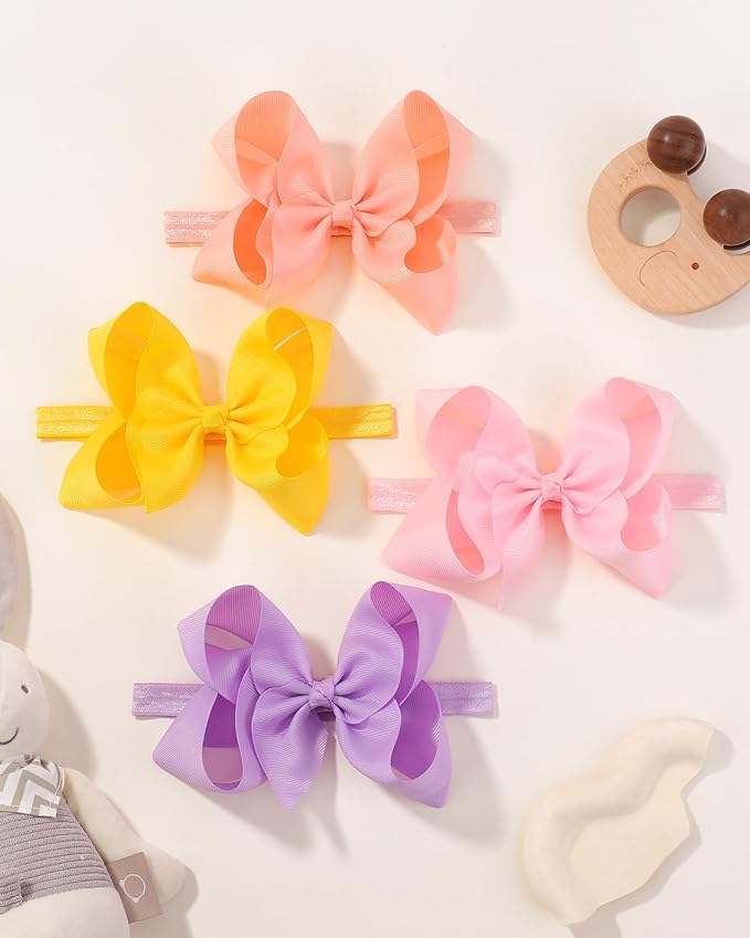 jollybows 20pcs Baby Girls Grosgrain Ribbon Hair Bows Headbands 6" Elastic Hair Band Hair Accessories for Infants Newborn (Multicoloured 6“ Bows Elastic Headband)